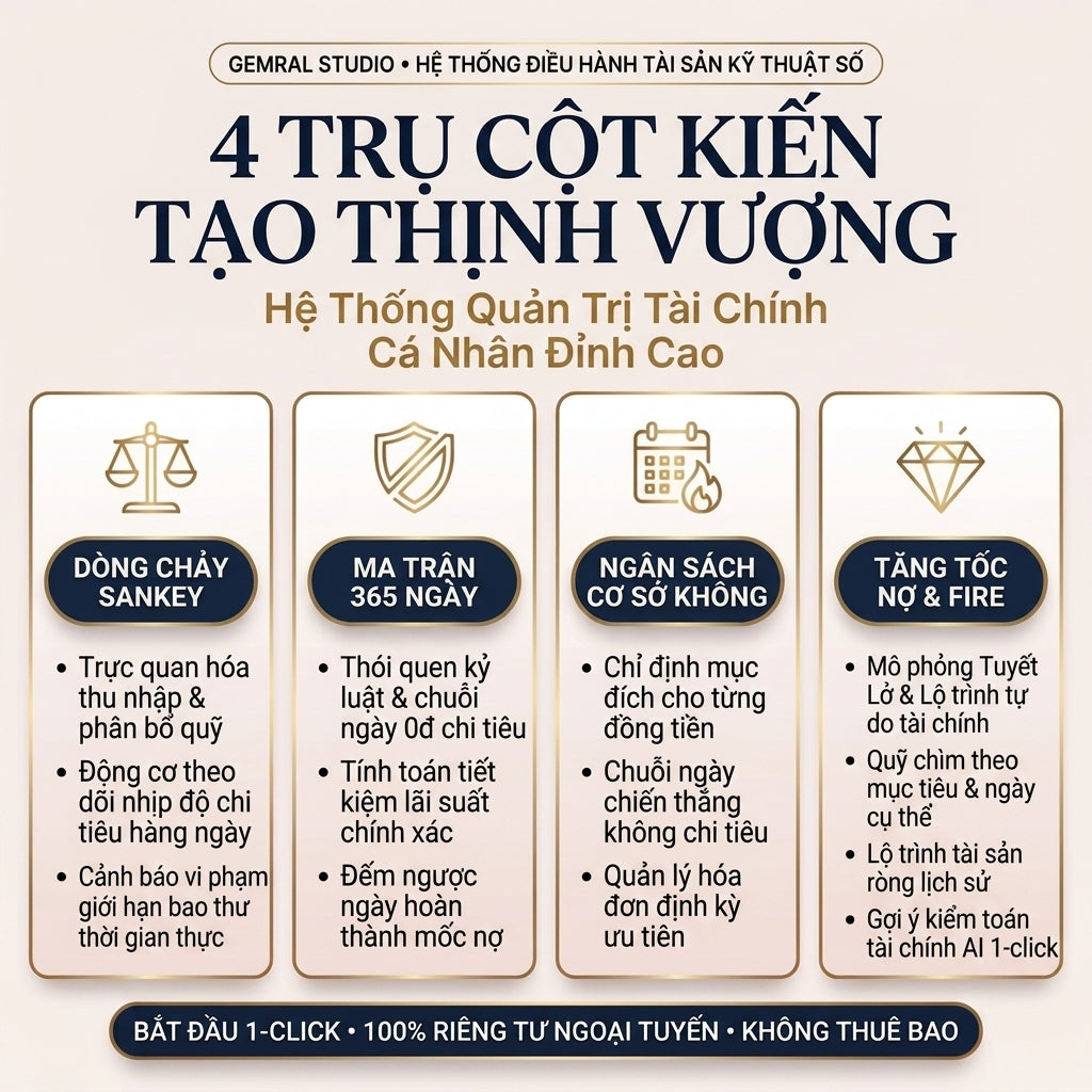 Công Cụ Quản Lý Tài Chính Cá Nhân GEMRAL, Quản Lý Nợ, Tích Lũy Quỹ & Tự Do Tài Chính FIRE